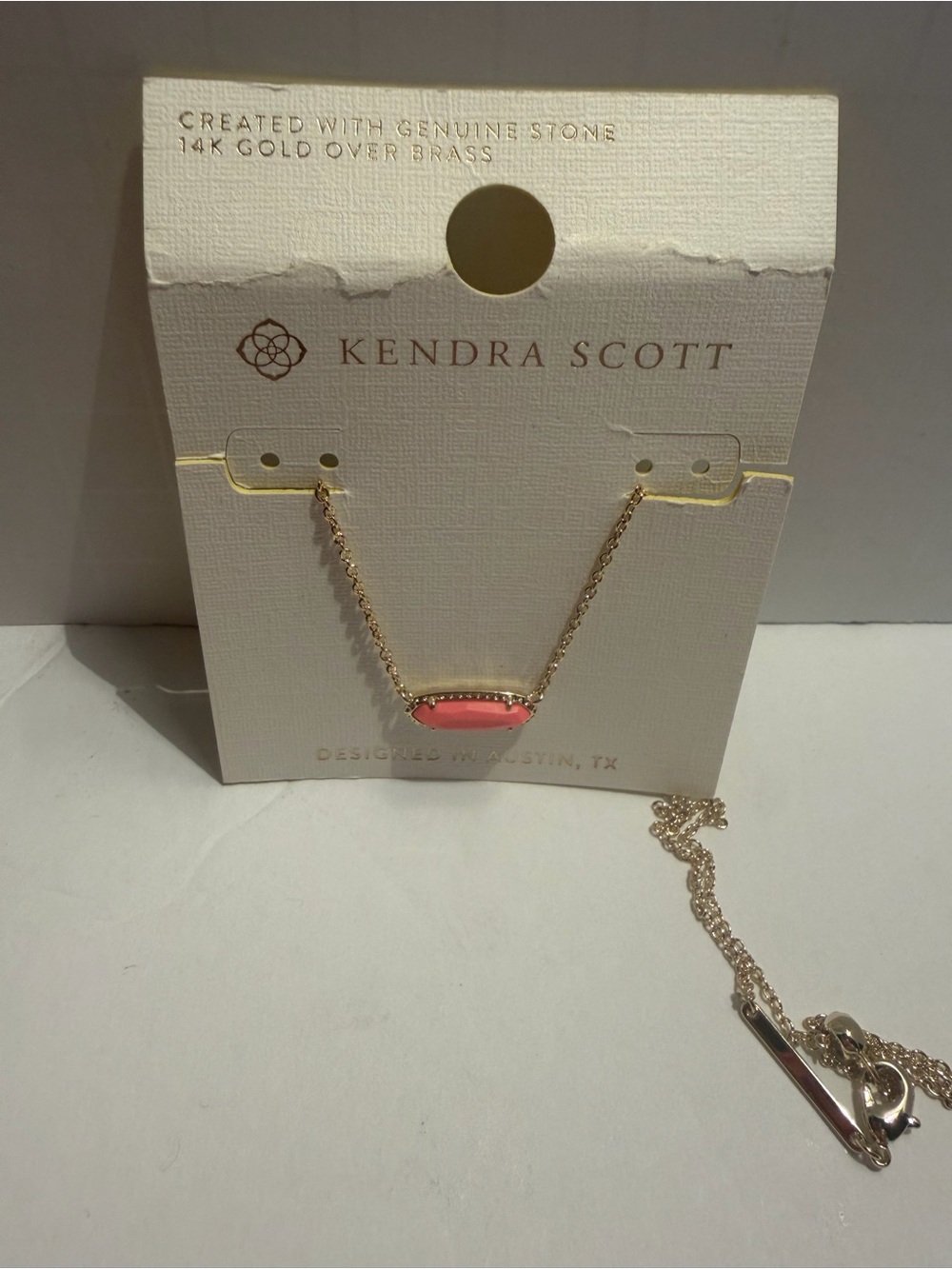 Kendra Scott Gold Chain Necklace with Coral Pink Pendant - Picture 3 of 4